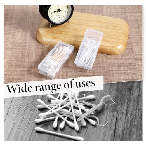 Portable Travel Cotton Swab Holder, 2 Pcs Clear Plastic Cotton Pad Storage Container, Small Dental Floss Picks Case with D...
