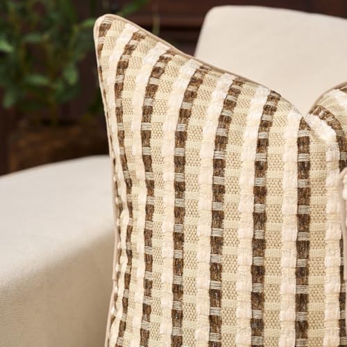 Yangest Boho Cotton and Linen Square Pillow Cover 18x18 Inch, Striped Luxury Couch Pillowcover Accent Modern Decorative Co...