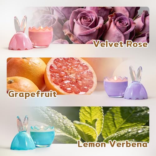 Lanpn 3 Pcs Easter Bunny Candles Gift Set, Spring Easter Scented Candle 6.7", Each 4oz Soy Wax, Decorative Rabbit Shaped J...