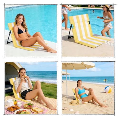 Verveens Stripes Foldable Pool Chair,Ultra-Light Portable Beach Chair with Carry Bag for Sunbathing Swimming Poolside Picn...