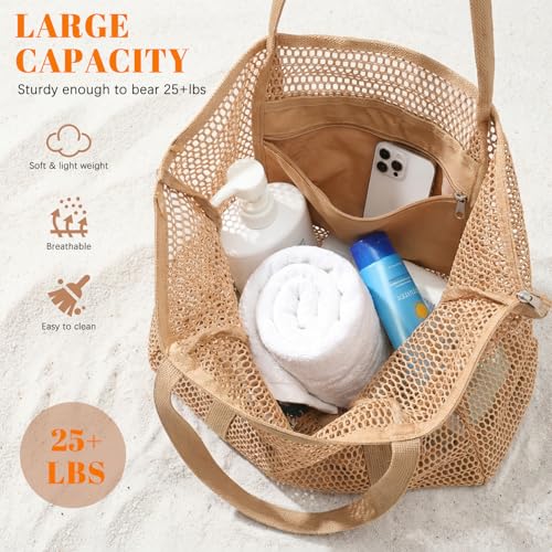 Dntorx Women's Mesh Beach Bag, Stylish Beach Tote for Swimming, Travel & Vacation Essentials, Lightweight Design for Poolside
