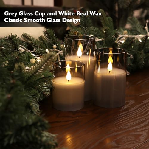 Rhytsing Gray Glass Battery Operated LED Candles with Remote, Flameless Candle Gift Set, Warm White Light - Include 6 Batt...