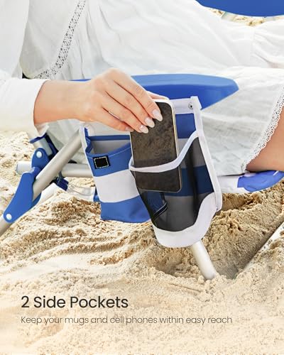 SONGMICS Portable Backpack Beach Chair, 331 lb Capacity, 4 Angles Adjustable Backrest, 2 Side Pockets, Towel Bar, Blue and...