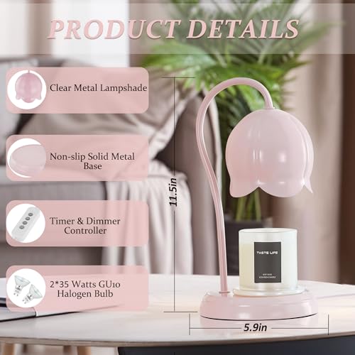 Candle Warmer Lamp Pink, Dimmable Scented Wax Melt Warmer with Timer, Lamp Candle Warmer for Womens Gifts, Housewarming Gi...
