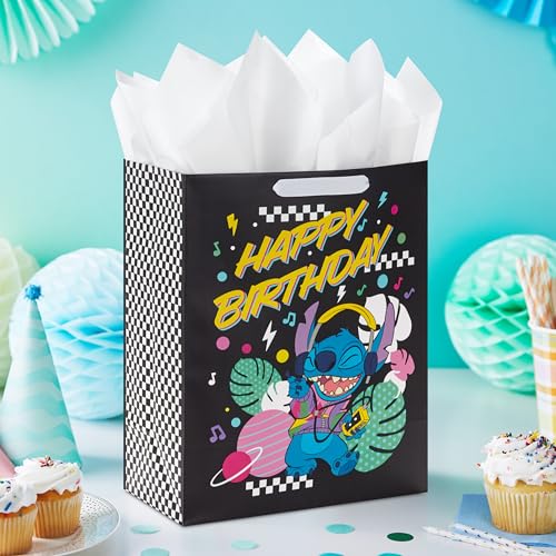Hallmark Disney 13" Large Birthday Gift Bag with Tissue Paper (Lilo and Stitch) for Kids, Grandchildren, Friends