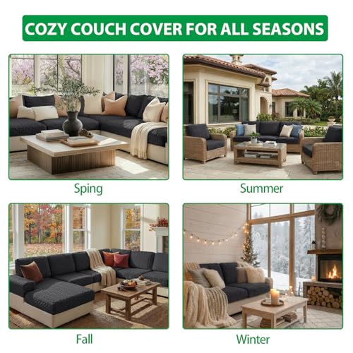 OHSIO Couch Cushion Covers, Super Soft Thicker Fleece Sofa Cover Stretch Sectional Sofa Slipcover Washable Pet Friendly An...