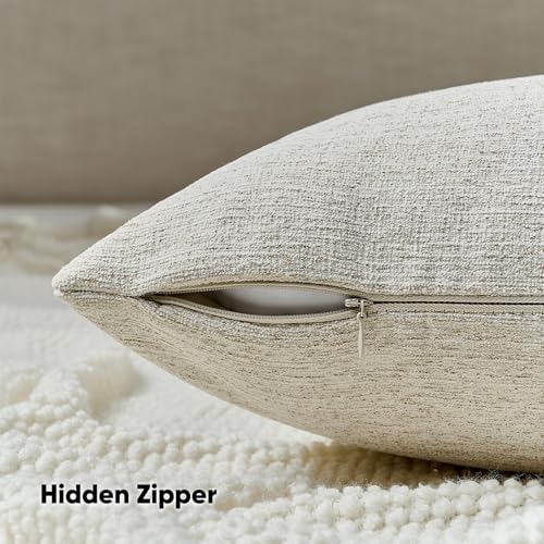 FUTEI Natural Linen Chenille Decorative Throw Pillow Covers 18x18 Inch Set of 2,Soft Cozy Faux Linen Textured Cushion Cas...