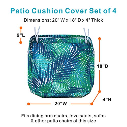 NettyPro Outdoor Cushion Cover Waterproof Patio Chair Seat Cushion Slip Cover 4 Pack, 20 x 18 x 4 Inch