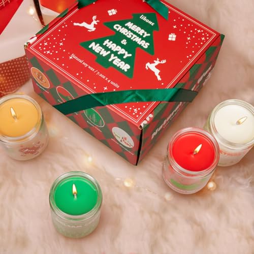 Christmas Candles - Christmas Gifts for Women & Men, 4 Pack Natural Soy Wax with Holiday Scents, Perfect for Xmas, New Yea...