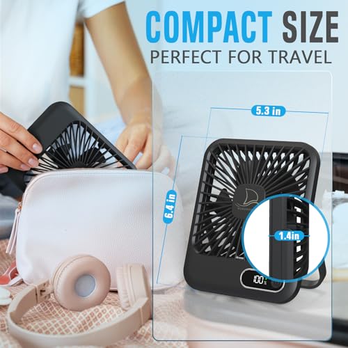 Small Travel Fan For Sleeping, USB-C Rechargeable Battery Powered Personal Mini Desk Fan for Office, Bedroom, Hotel Room -...