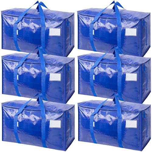 TICONN 6 Pack Extra Large Moving Bags Heavy Duty with Zippers & Carrying Handles, Durable Storage Bags Moving Boxes for Cl...