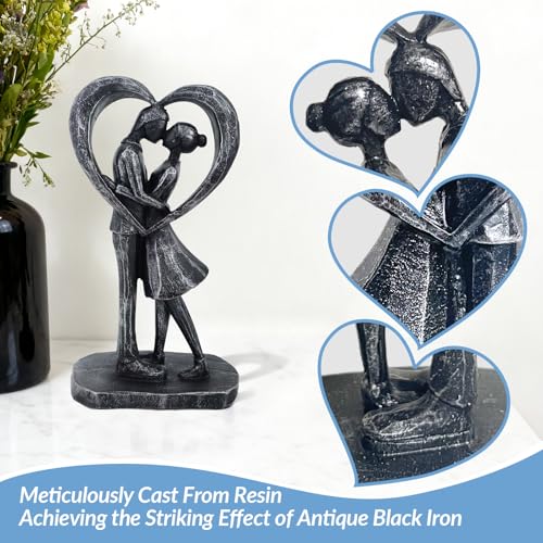 GZVDYG Couple Heart Resin Figurine, 8.1" H, Romantic Gifts for Him & Her, Faux Black Wrought Iron Finish, Engagement Anniv...