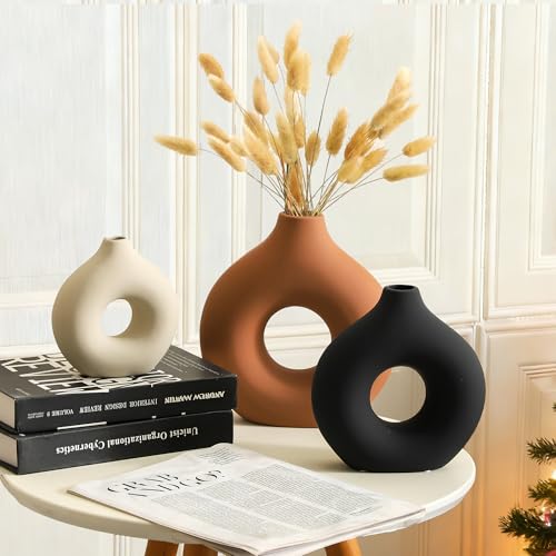 Vanselia Ceramic Vase Home Table Decor - Flower Vases Set of 3 Small Living Room Centerpiece Decorations for Shelf Bedroom...