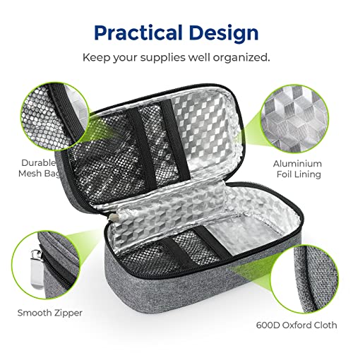 AUVON Insulin Cooler Travel Case with 2 x 160g Ice Packs, 10–11 Hour Cooling, Compact Insulated Diabetic Medication Bag Fi...