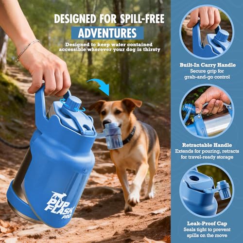 PupFlask Pro Dog Water Bottle | 30 or 50 OZ Double Wall Insulated Stainless Steel | Built-In Flip Cup Bowl | Leak Proof Ca...