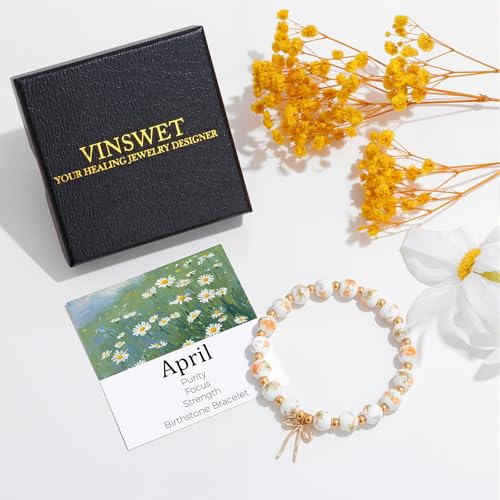 Vinswet Birth Flower Bracelets, Beads Bow Charm Bracelet for Women Vintage Birth Month Floral Birthstone Bracelets Birthfl...