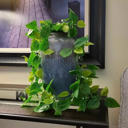 BLEUM CADE Fake Hanging Plants, 2pcs Artificial Pothos Vines Greenery for Wall Home Living Room Office Indoor Outdoor Deco...