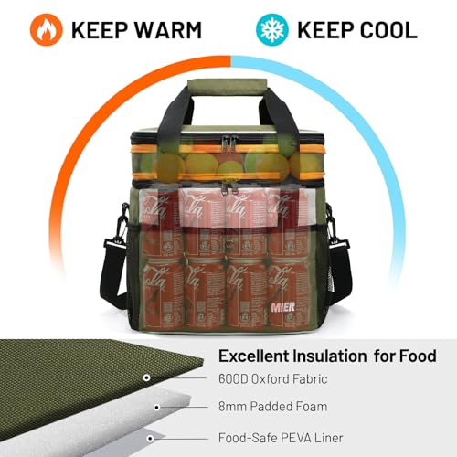 MIER Expandable 24L Lunch Bag Double Layer Insulated Cooler Tote Soft Cooler Bags 30Can Mens Adults Lagre Leakproof Lunch ...
