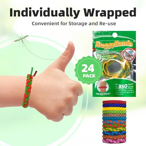 BuggyBands 24 Pack Mosquito Repellent Bracelets for Adults & Kids, DEET-Free, Individually Wrapped, Adjustable PU Leather ...