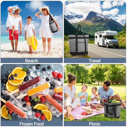 Pickmesh 6 Pcs Large Insulated Cooler Bag with Thermal Foam Insulation, Gray, Grocery, Travel, Beach, Pizza Delivery, Food...