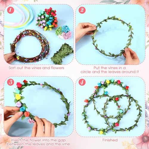 Zeyune 20 Sets Spring Tea Party Favor Flower Crowns Making Kit, Make Your Own Flower Crown Wreath Garland Headbands Craft ...