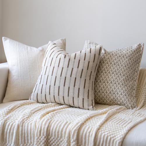 FIOUOVO Decorative Neutral Throw Pillow Covers 20x20 Farmhouse Pillow Covers Cotton Stripe Cushion Covers Home Decor for S...