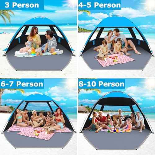 Gorich Beach Tent Sun Shelter for 3/4/6/8/10 Person with UPF 50＋ UV Protection, Lightweight & Easy Setup Beach Shade Canop...