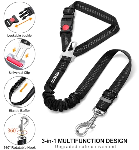 3 Piece Dog Car Seat Belt Set - Retractable Adjustable Pet Seatbelts for Vehicle Headrests - Heavy Duty, Elastic & Durable...