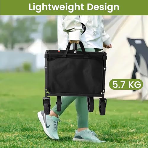 Collapsible Wagon with Wheels, 220 lbs Wagons Carts Foldable Wagon Cart with Flexible Handle, Lightweight Portable Folding...