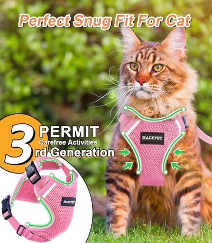 Halypet Cat Harness and Leash Set [ MAX Safety Third Generation ] Escape Proof Soft Adjustable Cat Leash Breathable Comfor...