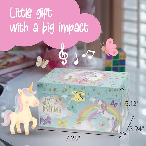 The Memory Building Co Unicorn Musical Jewelry Box Plays Classic Melody, Storage Organizer Music Box for Kids Ages 6-12, M...