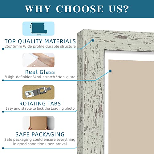 Hongkee 5x7 Picture Frame Set of 4, Made of Real Glass and Sage Green Wooden Frame, 5 by 7 Photo for Wall or Tabletop - Di...