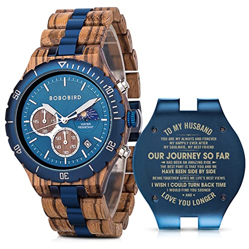 2win Mens Personalized Engraved Wooden Watches Fashion Multifunction Custom Watch Birthday Anniversary Wood Watches for Hu...