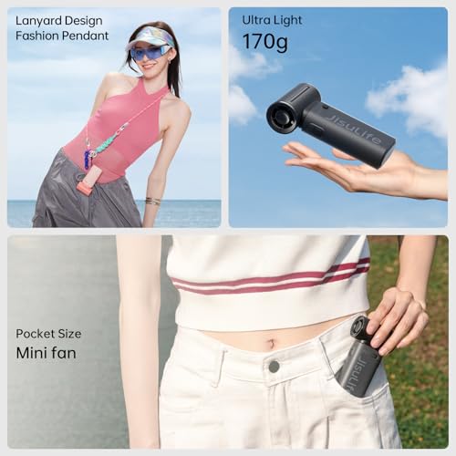 JISULIFE Portable Handheld Fan Life9, Turbo Power High Speed Air [18H Max Cooling Time], 5 Gear Wind, 5000mAh Rechargeabl...