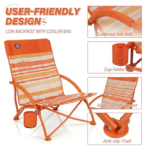LANMOUNTAIN 2 Pack Low Beach Chair,Folding Recliner Camping Chair for Adults,Lightweight Backpacking Low Seat Camping Chai...