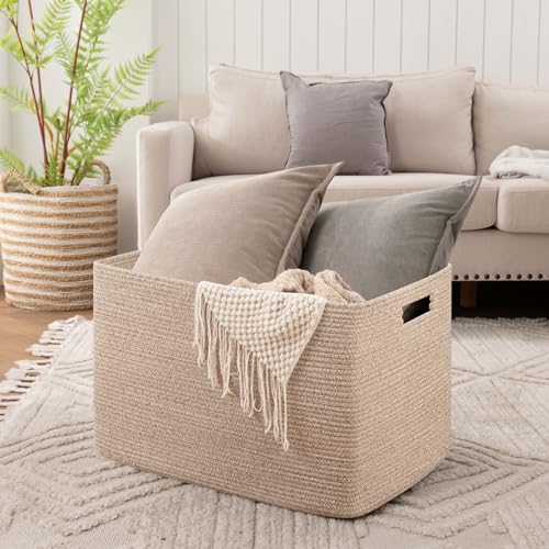 OIAHOMY 118L XXXLarge Cotton Rope Storage Basket, Oversized Blanket Basket, Used for Organizing Dirty Clothes in Living Ro...