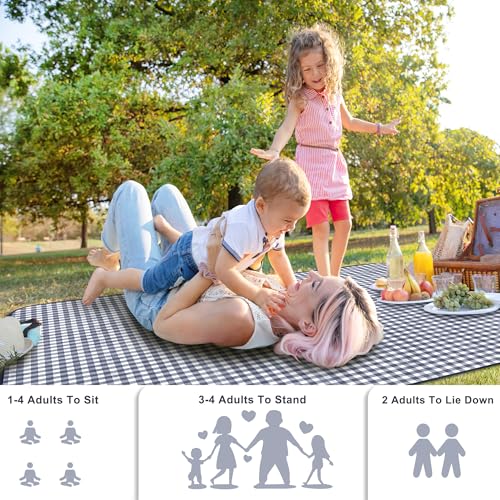 SAMSIER Outdoor Picnic Blankets Waterproof Foldable Sandproof, Large Gingham Cute Picnic Mat Washable Portable for Park Be...