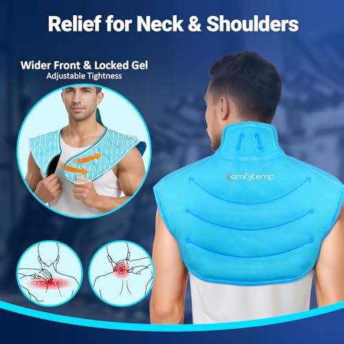 Comfytemp Large Ice Pack for Neck Shoulders Upper Back Pain Relief with Straps, Reusable Gel Ice Wrap Hot Cold Compress Th...