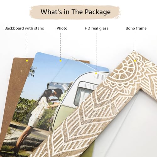 FOLKOR Boho Picture Frames 4x6, 2 Pack Engraved Farmhouse Wedding Picture Frame, Bohemia Decorative Photo Frame with Stand...