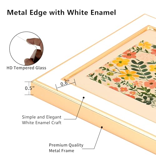 YiPinYin 4x6 White Enamel Picture Frames with metal Gold Plated Edge,HD-Real Glass & Velvet Back,for Countertop,Tabletop D...