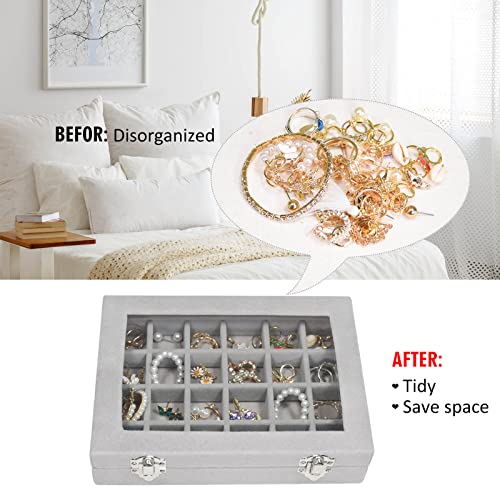 Vicoter Velvet Jewelry Box 24 Grid Jewelry Ring Display Organiser Box Tray Holder Earrings Storage Case for Girls Wife Mom...