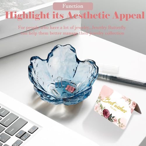 Binoster Blue Flower Glass Ring Dish Jewelry Tray Ring Holder Dish Cute Room Decor Vanity Organizer for Nightstand or Bath...