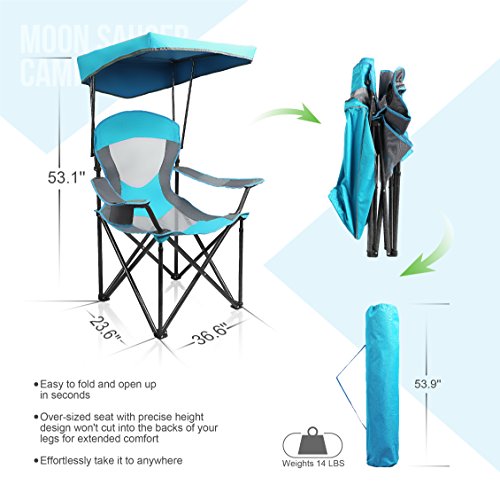 ALPHA CAMP Heavy Duty Canopy Camping Chair, 350 lbs Capacity Oversized Folding Chair with Adjustable Sunshade, Portable Su...