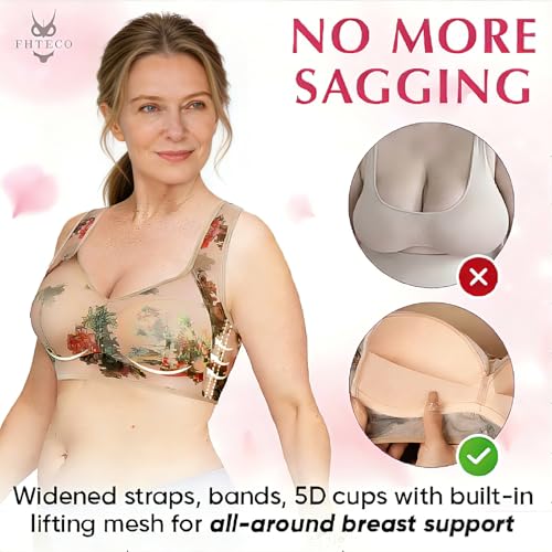 FHTECO Smoothing Bra Anti Sagging Wireless Push Up Bras for Women No Underwire Full Coverage Bra Comfy Bras for Women