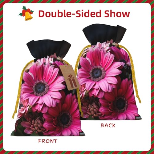 LHBZXMKJ Pink Orange Daisy Flower Print Drawstring Present Bags Christmas gifts Wrapping Sacks Pouches for Xmas Party ﻿
