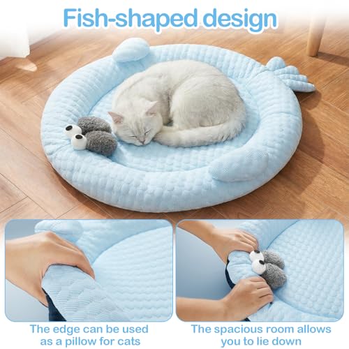 Hillban Cat Cooling Mat Fish Shaped Pet Cooling Mat for Cats or Small Dogs 24.8'' x 20.47'' Cat Cool Bed Soft and Comforta...