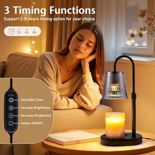 Candle Warmer Lamp with Timer Electric - Wickless Warming Light Height Adjustable Dimmable No Flame Heat Warm Melt Wax Sce...