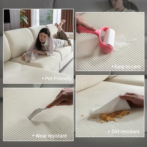 OHSIO Sectional Couch Covers, Wear Resistant Stretch Sofa Covers Washable Soft Couch Cushion Covers Anti Slip Furniture Pr...