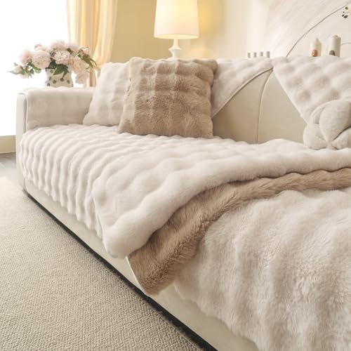 Aucrovee Soft Plush Faux Fur Couch Cover, Thick Warm Fuzzy Sectional Sofa Covers for 3 Cushion Couch Sofa L Sharped Sofa N...
