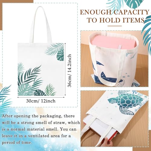 SATINIOR 10 Pcs Beach Theme Canvas Totes Bags Gifts Shopping Bags Reusable Grocery Handbags for Women Travel Cruise Wedding